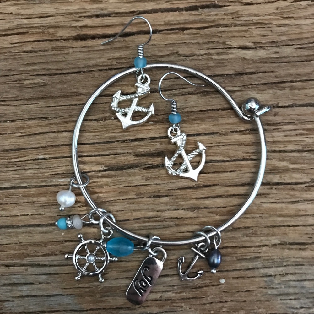Nautical bracelet, nautical earrings, anchor earrings, nautical jewelry, sailing